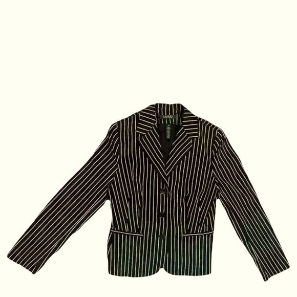 Lauren Ralph Lauren Jackets & Blazers - Lauren Ralph Lauren Racing Style Black & Tan Striped Blazer Career Jacket Sz 10